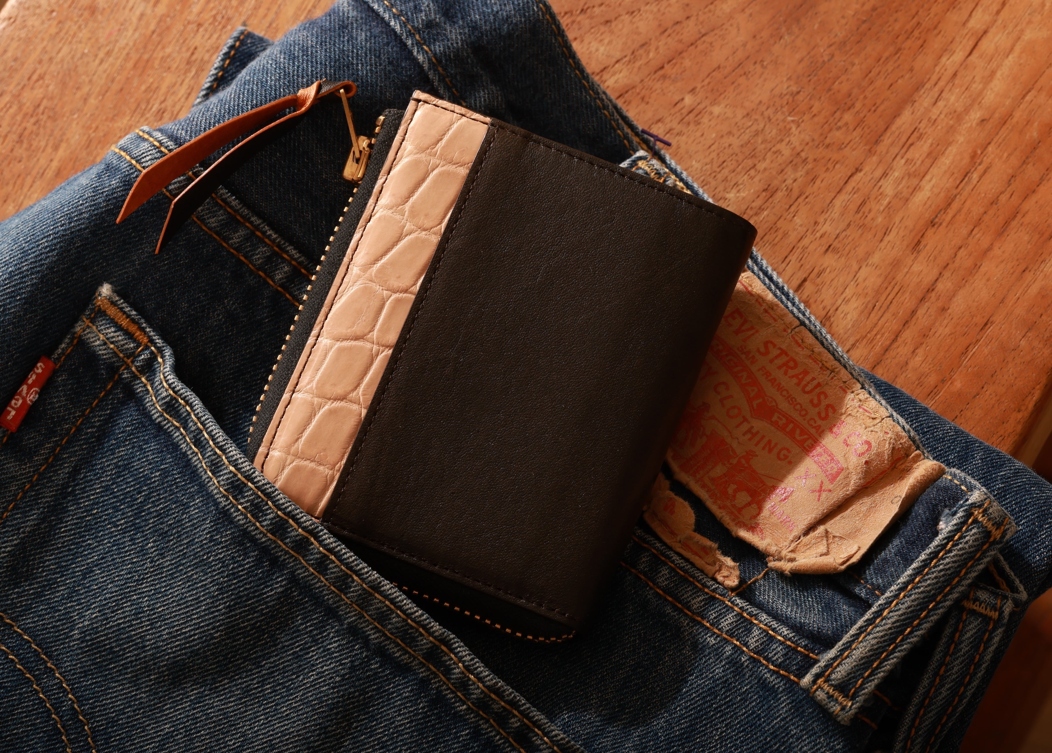 池田工芸 × Lightning 純国産「茶芯」ホースハイド×「ヌメ」クロコダイル L字ファスナー財布 T-Core Leather Lover wallet【公式オンライン限定】