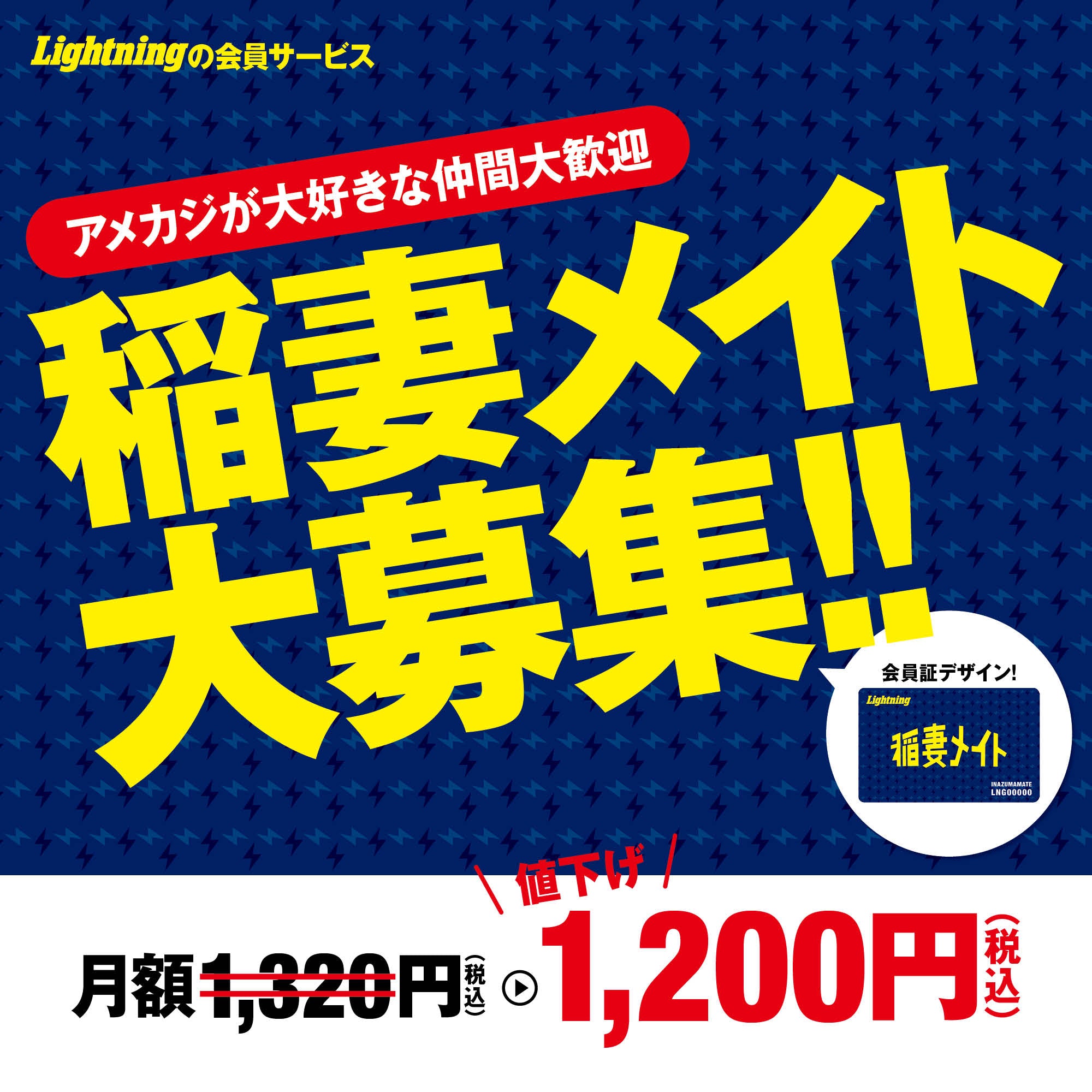 Lightning 会員サービス“稲妻メイト”会員ナンバー入り会員証と雑誌Lightningを1年間12冊お届けするプラン【第3期募集】