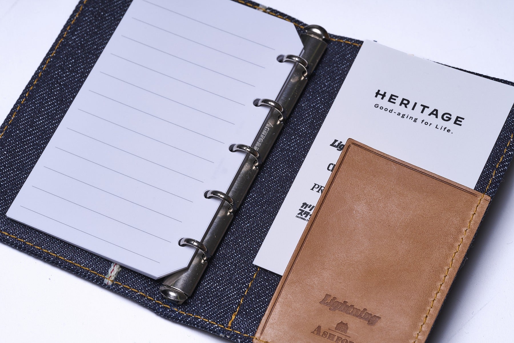 ASHFORD × Lightning セルビッジデニム システム手帳 マイクロ5(リフィル付き)