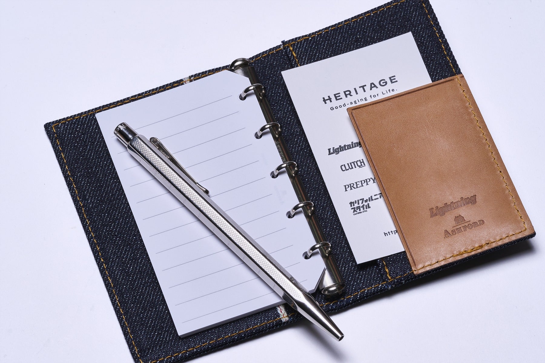 ASHFORD × Lightning セルビッジデニム システム手帳 マイクロ5(リフィル付き)