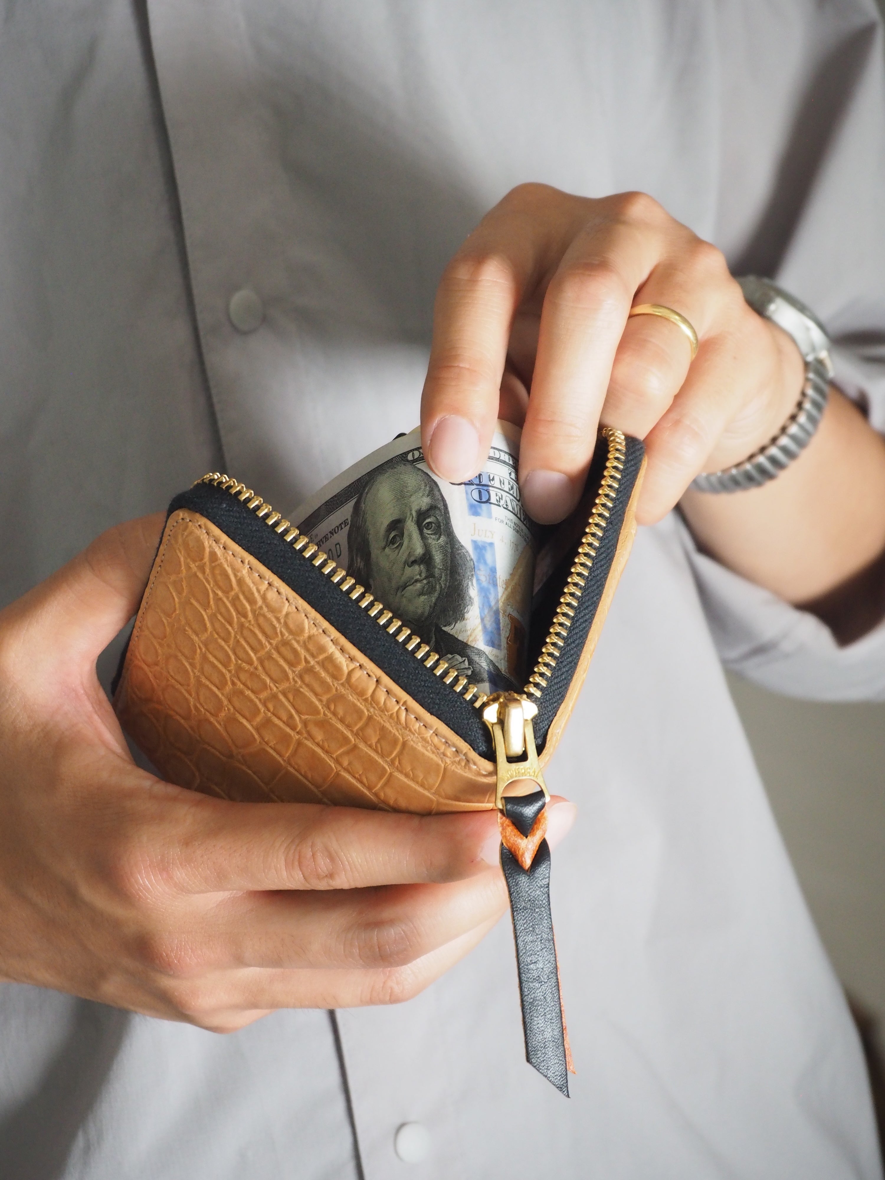 池田工芸 × Lightning「ヌメ革」クロコダイル L字ファスナーウォレット【公式オンライン限定】