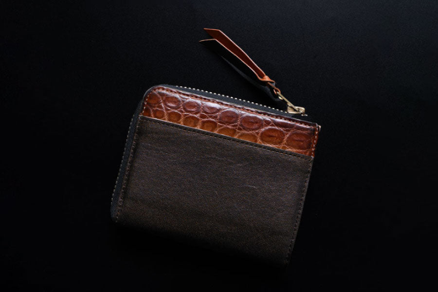 池田工芸 × Lightning 純国産「茶芯」ホースハイド×「ヌメ」クロコダイル L字ファスナー財布 T-Core Leather Lover wallet【公式オンライン限定】【10月9日頃出荷】