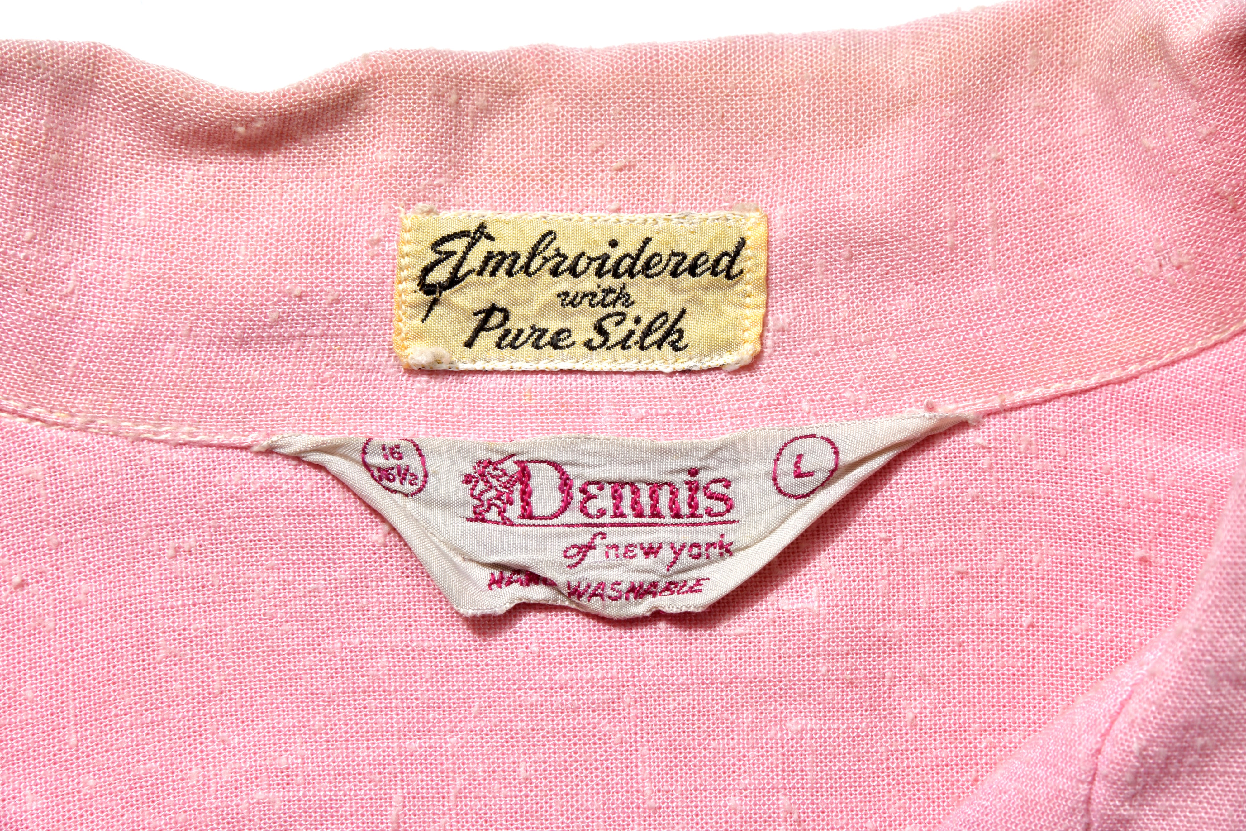 1950s Dennis Silk Embroidery Open Collar Shirt