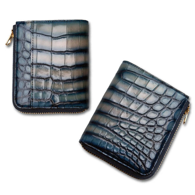 美品 限定モデル 池田工芸 × Lightning L字ファスナー財布 池田工芸 ×GUILDTOKYO× Lightning 『手染めデニム』クロコダイル「 L字