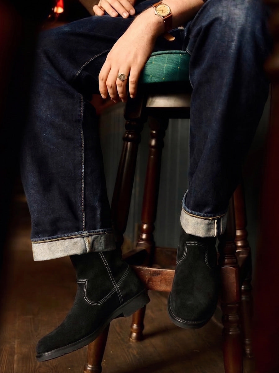 【GUILD TOKYO×Lightnining】別注 万能 黒スウェード ショートブーツ「RODEO（ロデオ）」 【10月30日頃出荷】