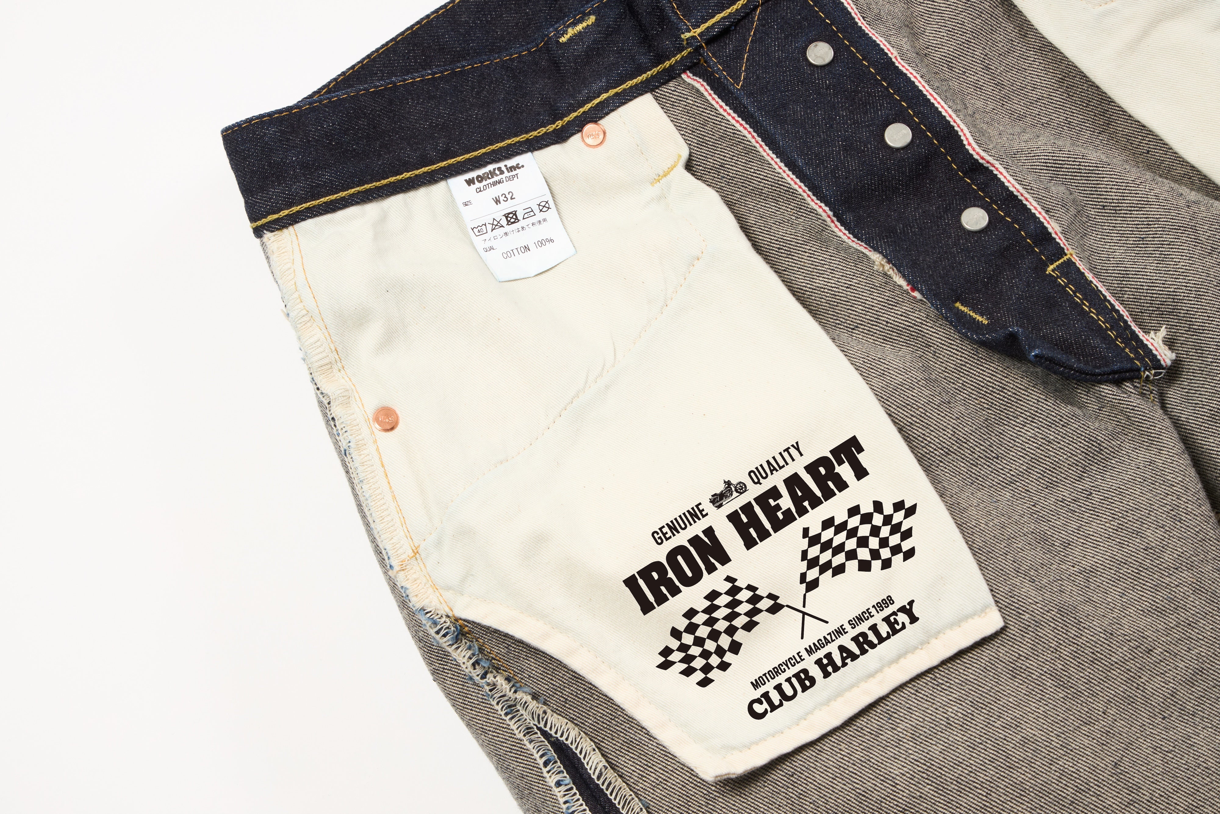 IRON HEART × CLUB HARLEY 14ozセルビッチデニム ブーツカットジーンズ