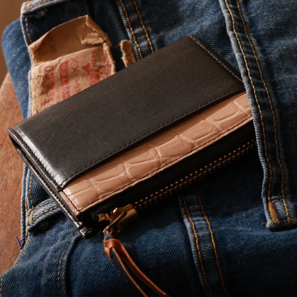 池田工芸 × Lightning 純国産「茶芯」ホースハイド×「ヌメ」クロコダイル L字ファスナー財布　T-Core Leather Lover wallet【公式オンライン限定】【8月24日頃出荷】