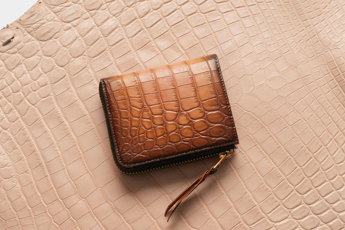 池田工芸 ×GUILDTOKYO× Lightning 「ヌメ革」手染めトーストクロコダイル「 L字ファスナーウォレット」