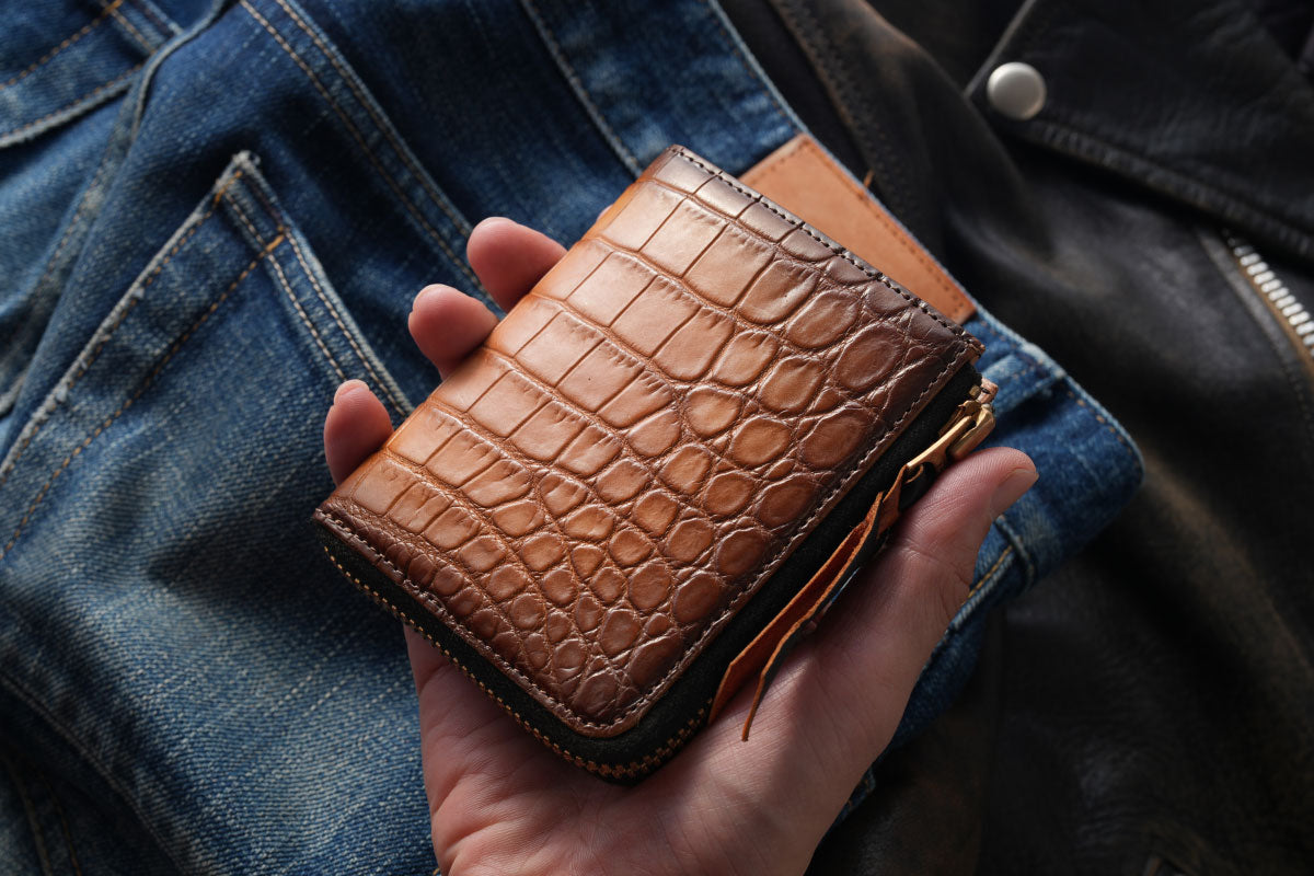 池田工芸 ×GUILDTOKYO× Lightning 「ヌメ革」手染めトーストクロコダイル「 L字ファスナーウォレット」